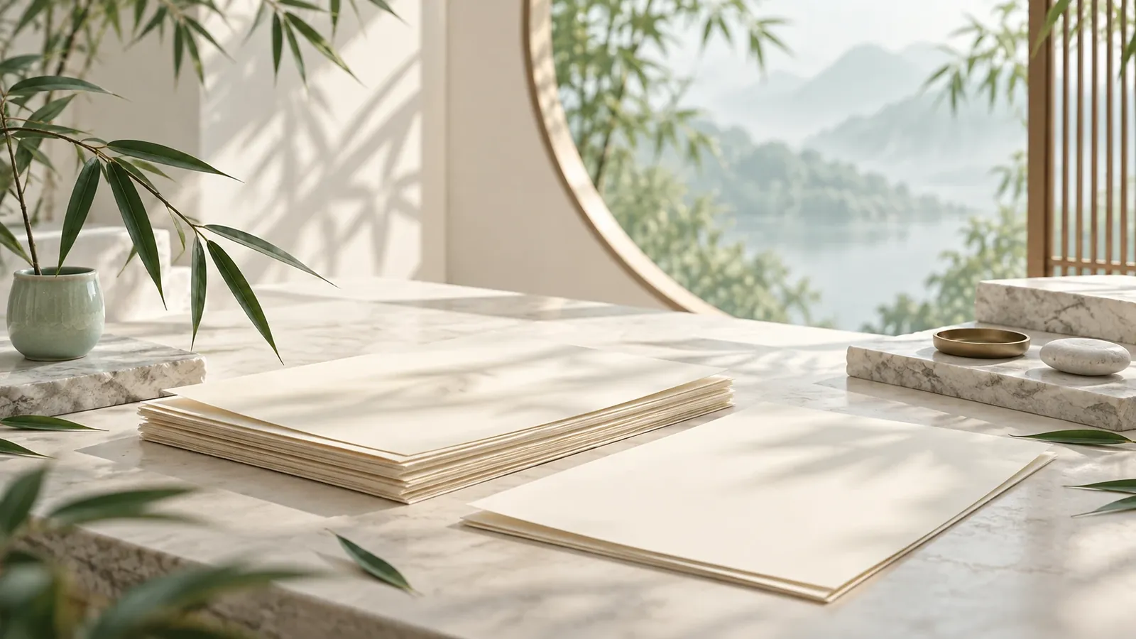 Ảnh ẩn dụ AI: giấy trắng xếp lớp trên mặt bàn, gợi việc chuẩn bị dữ liệu đầu vào cho hồ sơ.