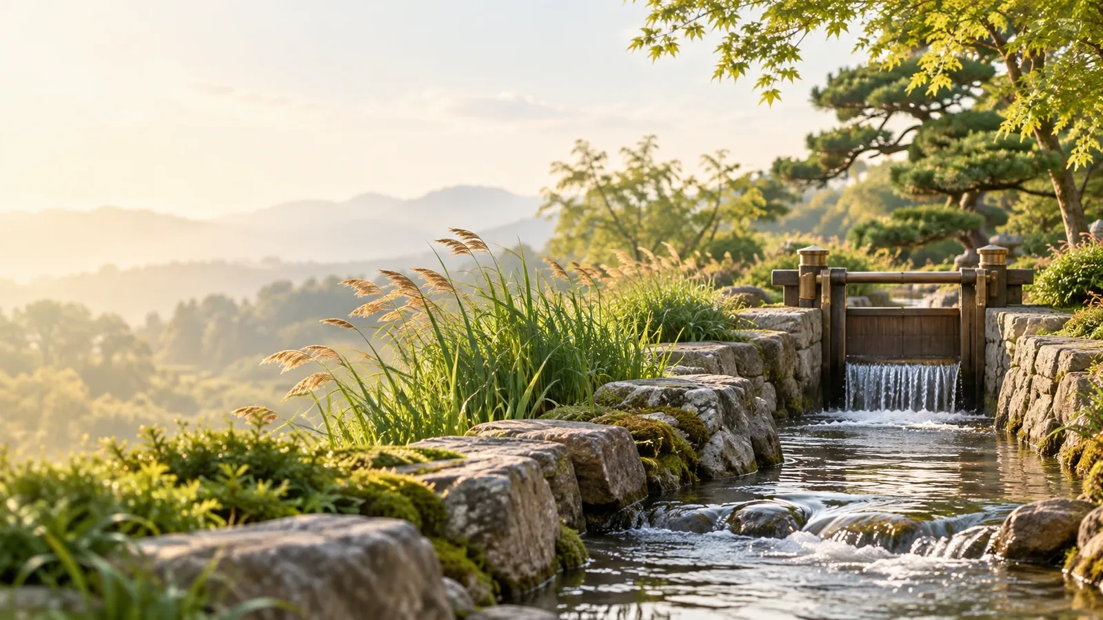 Ảnh ẩn dụ AI minh họa tương khắc: bờ đá điều tiết dòng nước mà không phá hủy; không phải lá số hay kết luận cá nhân.